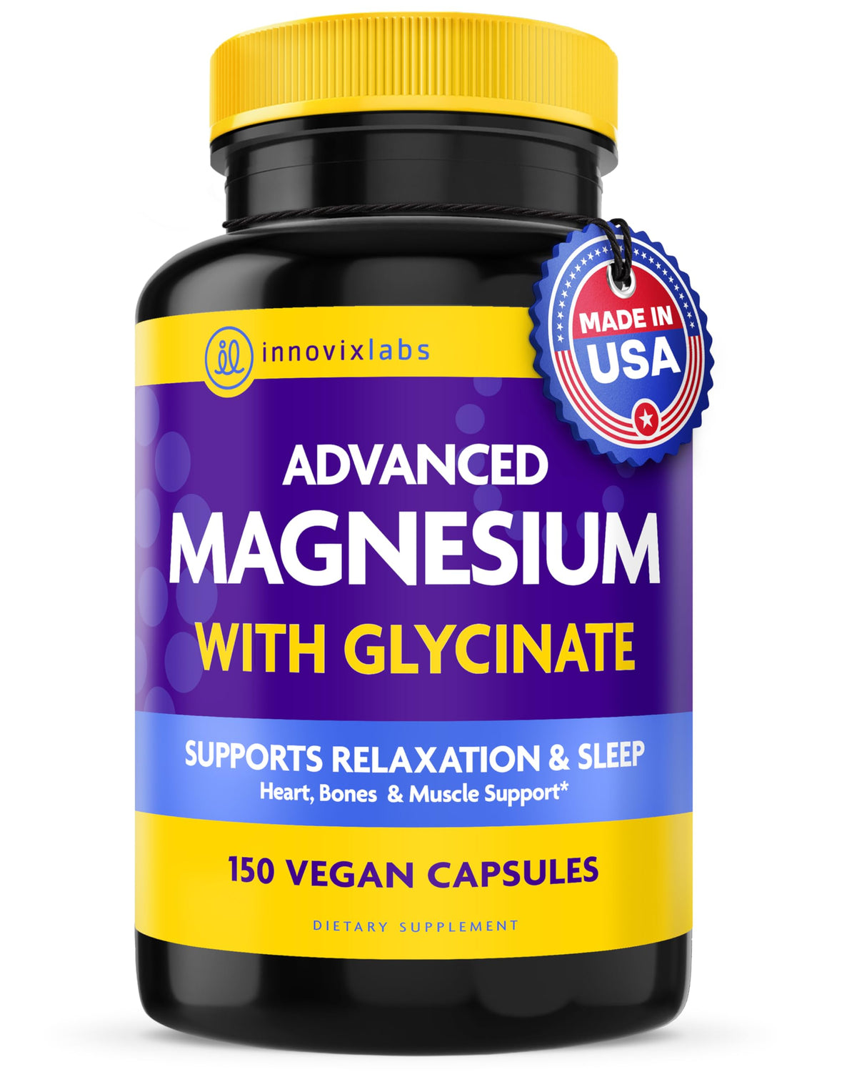Flacon de 150 capsules de magnésium glycinate et malate InnovixLabs