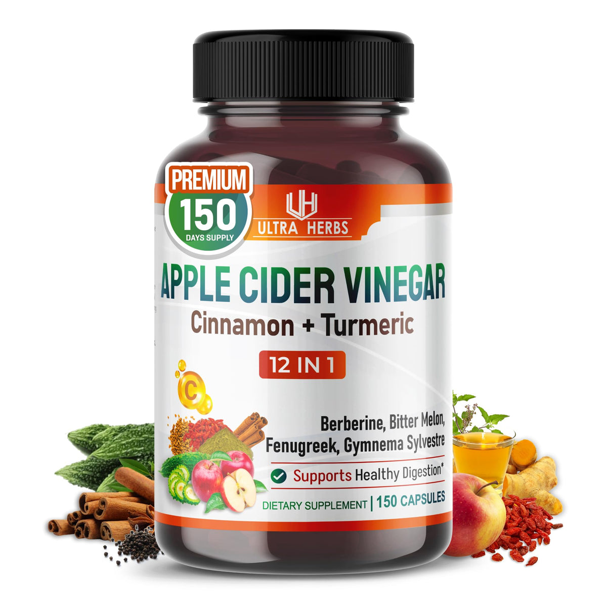Flacon de 150 capsules de vinaigre de cidre de pomme Ultra Herbs