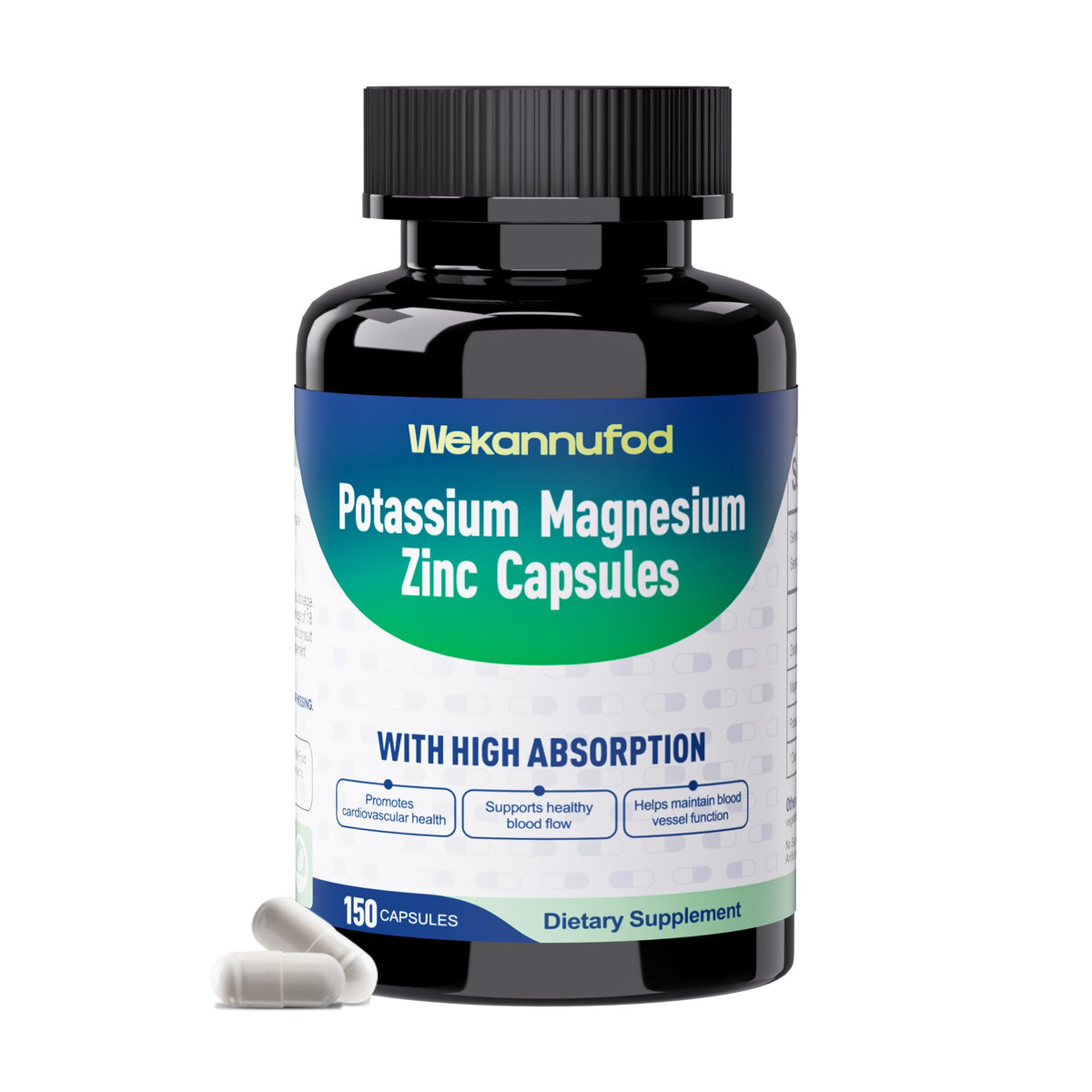 Flacon de 150 capsules de Wekannufod Potassium Magnésium