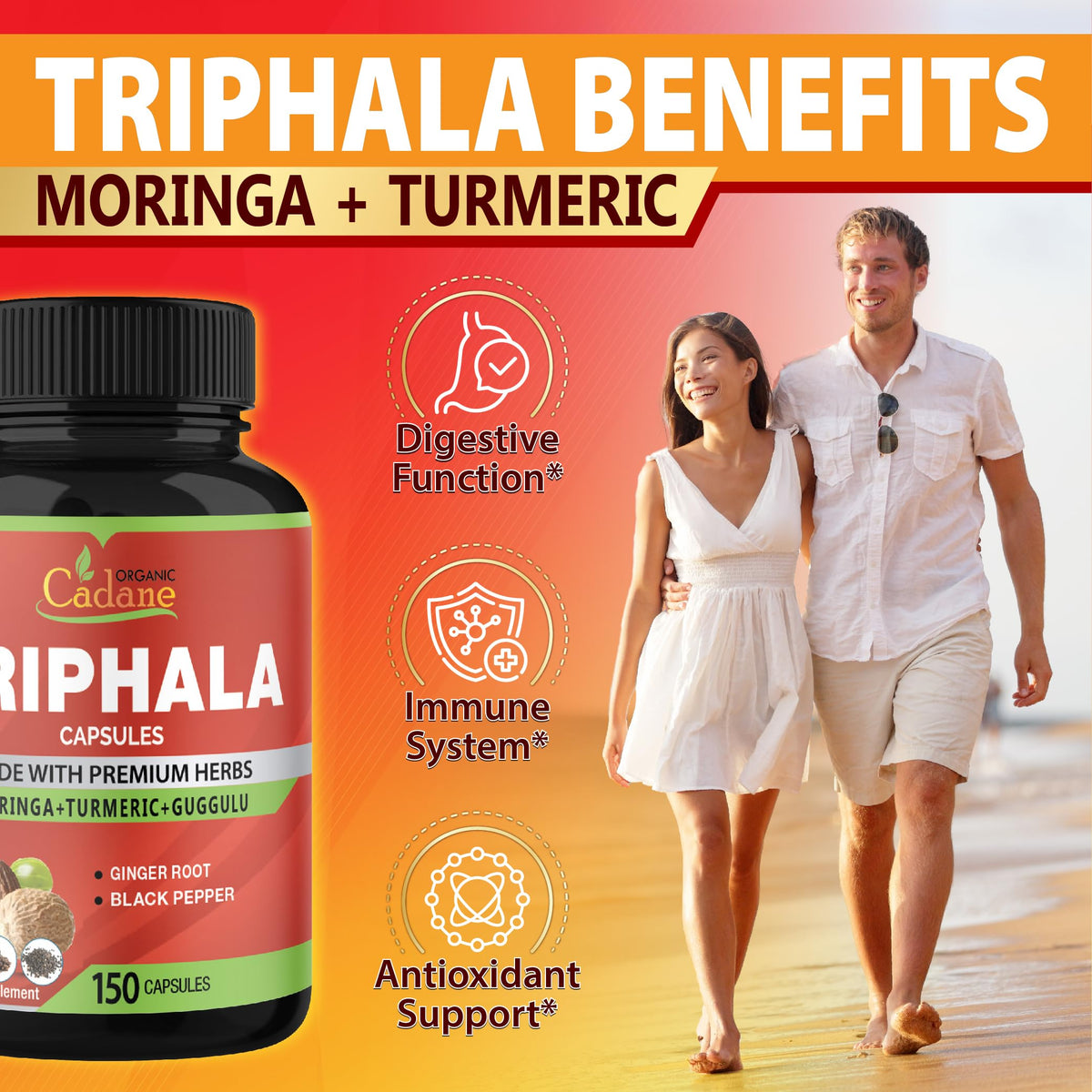 Flacon de 150 capsules Triphala Organic Cadane sur une surface claire