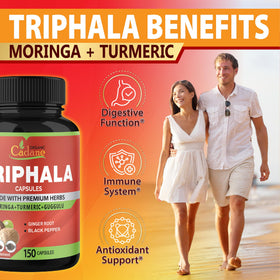Flacon de 150 capsules Triphala Organic Cadane sur une surface claire