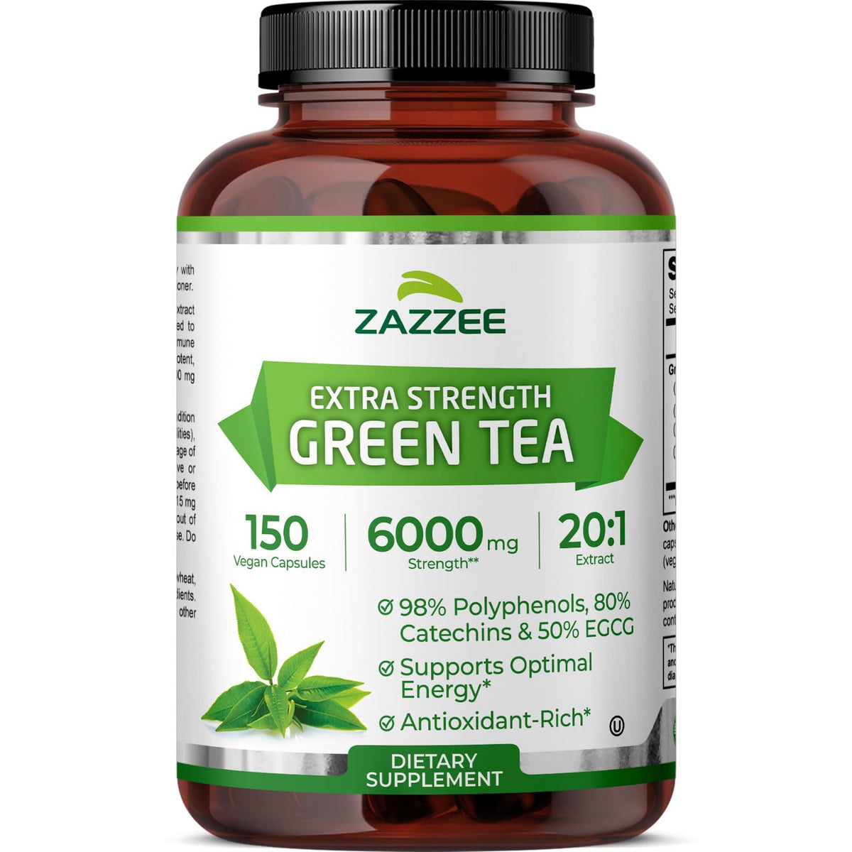 Flacon de 150 capsules végétaliennes d'extrait de thé vert Zazzee