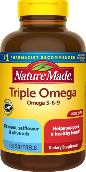 Flacon de 150 gélules Omega 3-6-9 Nature Made vue de face
