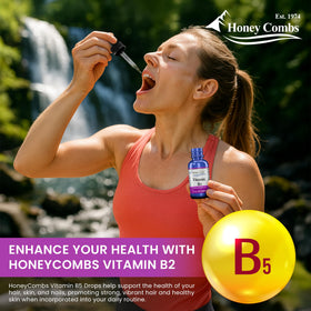 Flacon de 16 fl oz de gouttes de vitamine B5 HoneyCombs sur une table