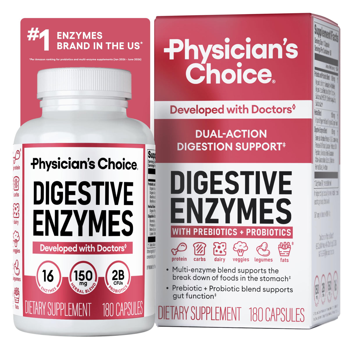Flacon de 180 capsules d'enzymes daily Physician's CHOICE