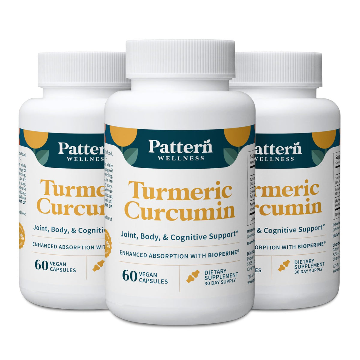 Flacon de 180 capsules de complément alimentaire Curcuma Pattern Wellness
