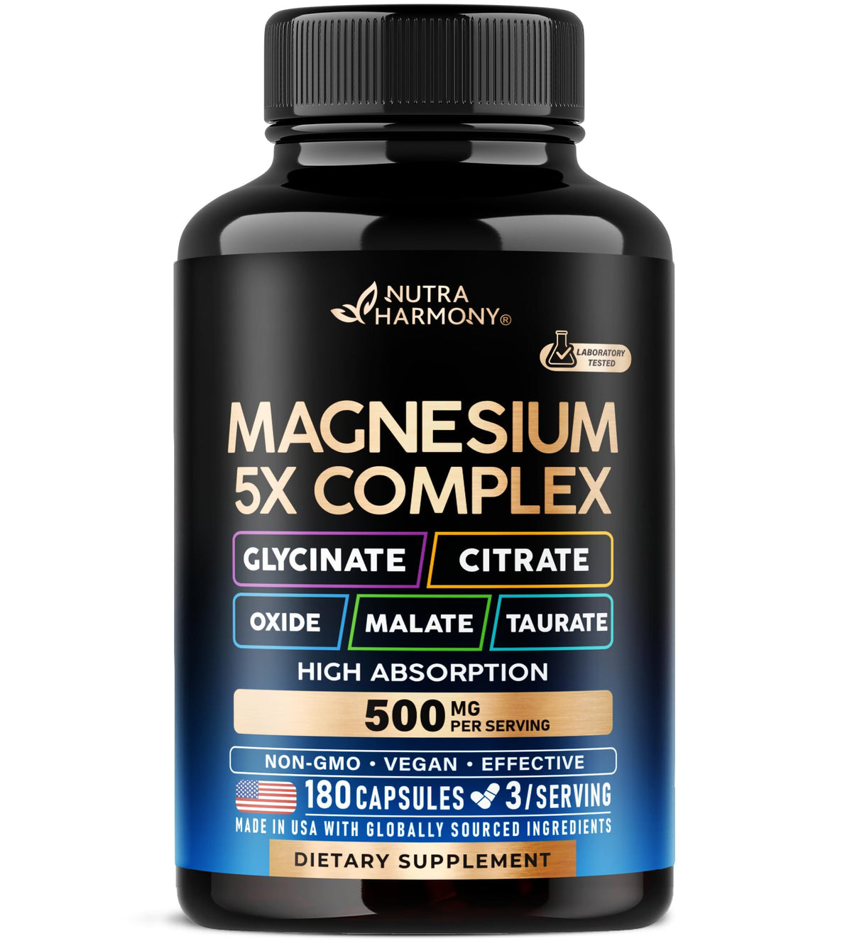 Flacon de 180 capsules de complexe de magnésium NUTRAHARMONY