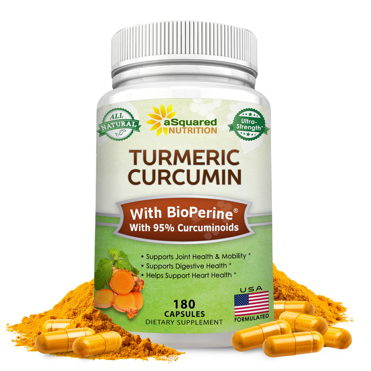 Flacon de 180 capsules de Curcuma aSquared Nutrition