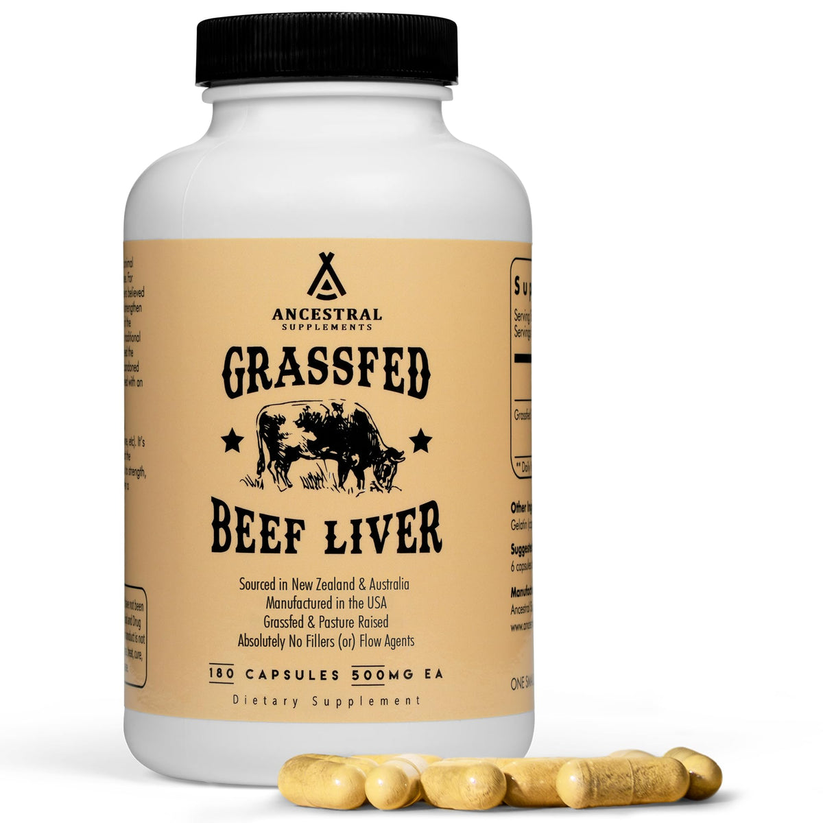Flacon de 180 capsules de foie de boeuf Ancestral Supplements