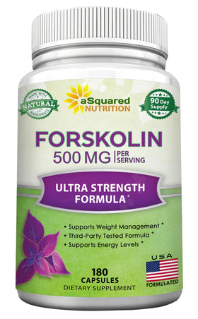 Flacon de 180 capsules de Forskolin 500mg aSquared Nutrition vue de face
