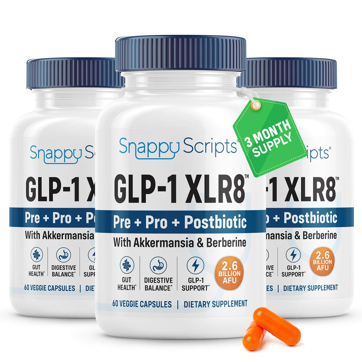 Flacon de 180 capsules de GLP-1 XLR8 de Snappy Scripts