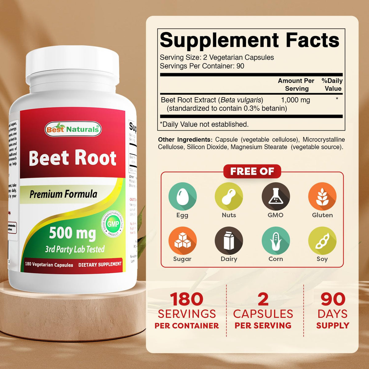 Flacon de 180 capsules de racine de betterave Best Naturals