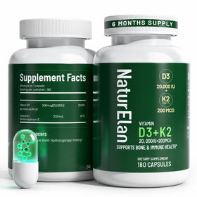 Flacon de 180 capsules de Vitamine D3 K2 NaturElan, vue avant
