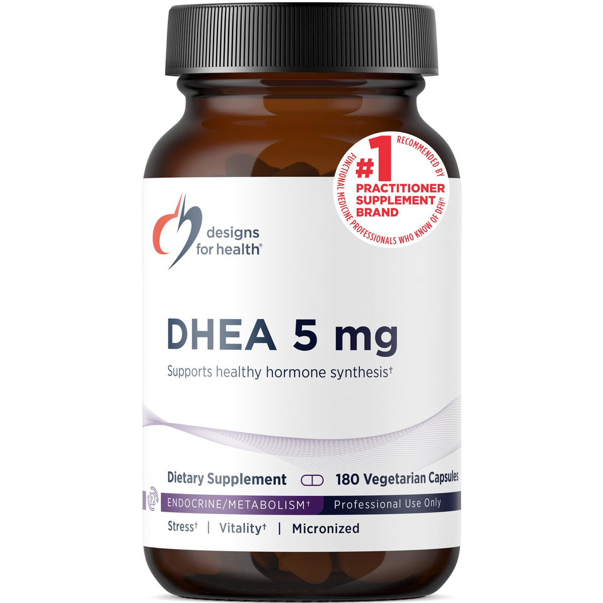 Flacon de 180 capsules DHEA Designs for Health vue de face