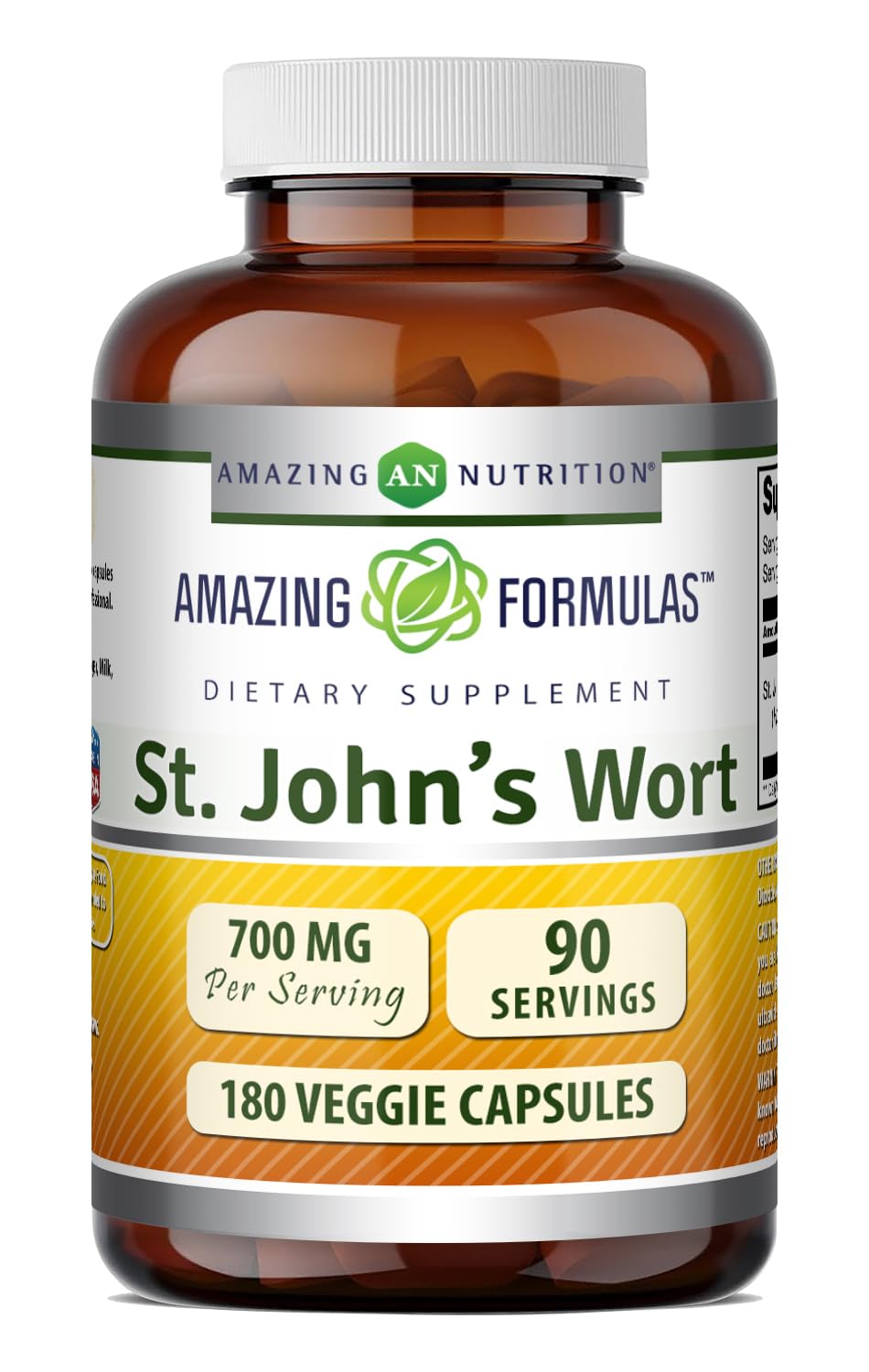 Flacon de 180 capsules végétales de complément alimentaire millepertuis Amazing Nutrition