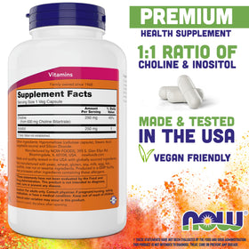 Flacon de 180 capsules végétariennes NOW Choline & Inositol