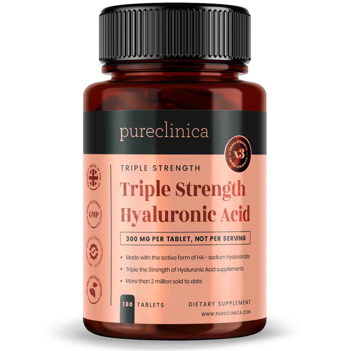Flacon de 180 comprimés d'acide hyaluronique triple force 300mg