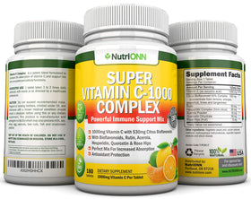 Flacon de 180 comprimés de Complexe de Vitamine C NutriONN ouvert