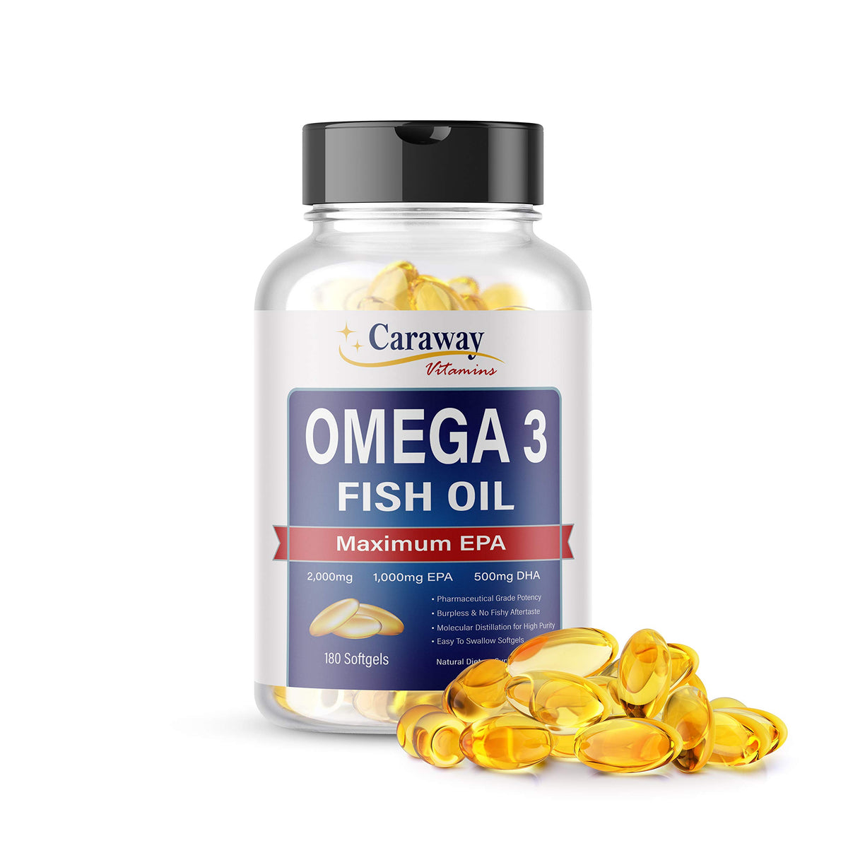 Flacon de 180 gélules Caraway Vitamins huile de poisson Omega 3