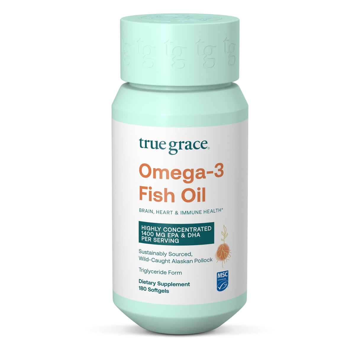 Flacon de 180 gélules d'huile de poisson Omega-3 True Grace