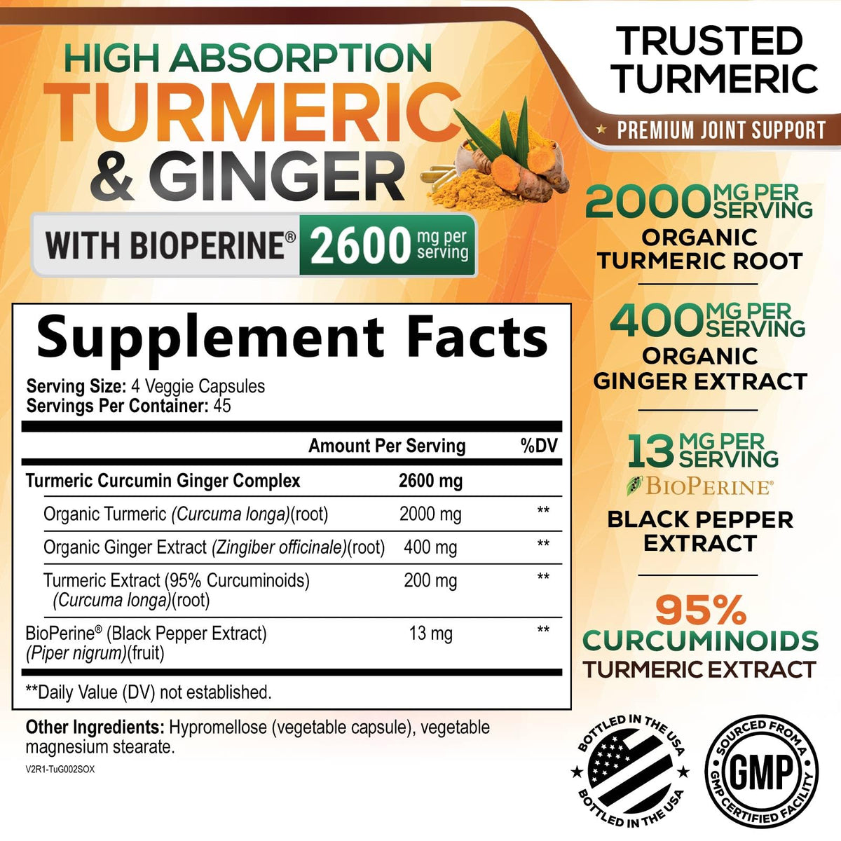 Flacon de 180 gélules de Curcuma Curcumine avec Gingembre