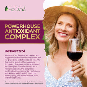 Flacon de 180 gélules de Resvératrol 1450mg Purely Holistic sur fond blanc