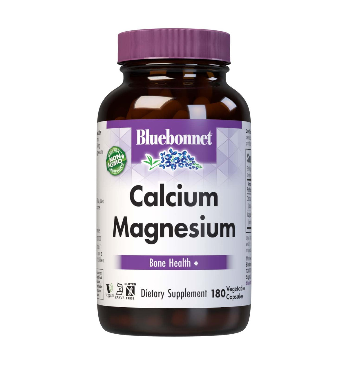 Flacon de 180 gélules végétales BlueBonnet Calcium et Magnésium