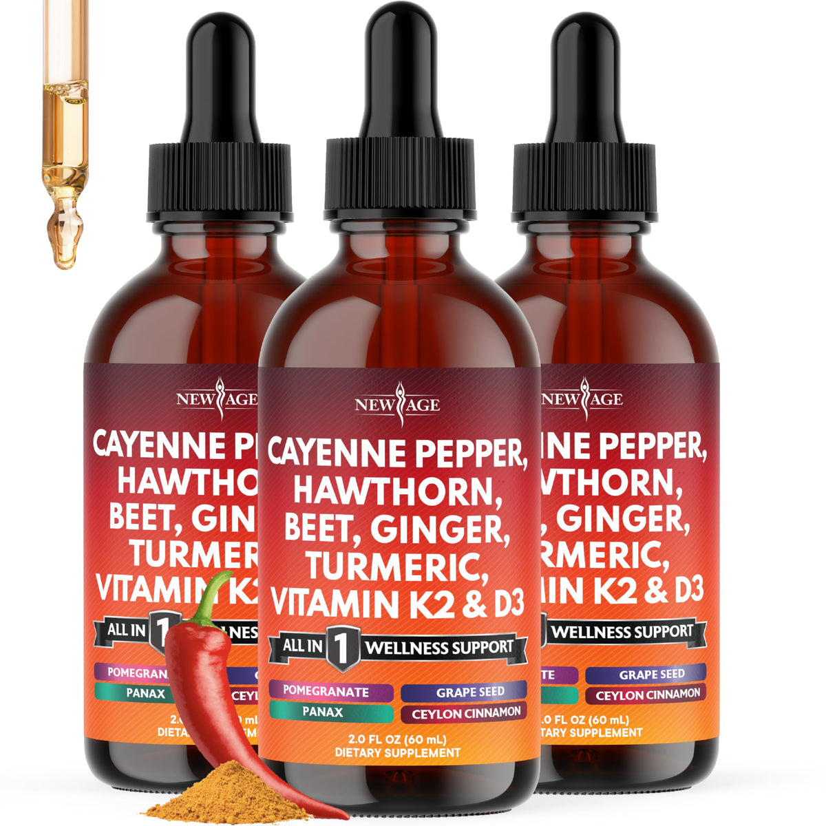 Flacon de 180ml de complément liquide au piment de cayenne NEW AGE