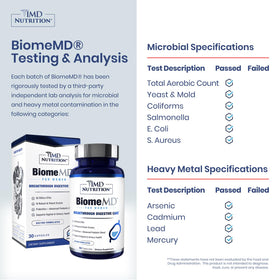 Flacon de 1MD Nutrition BiomeMD avec étiquette visible