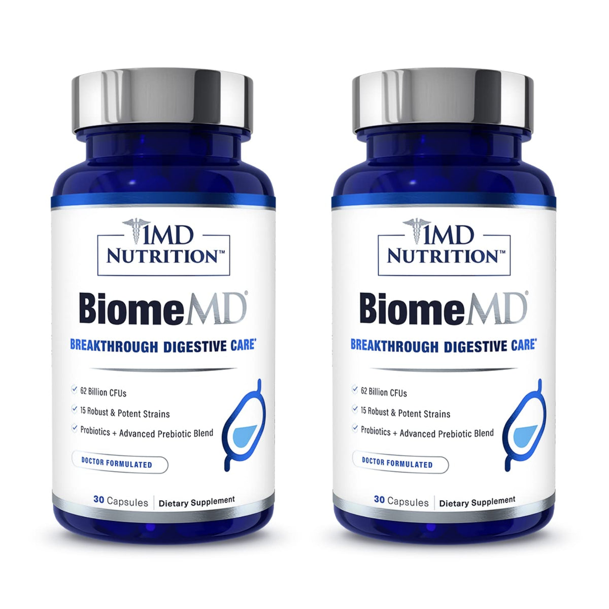 Flacon de 1MD Nutrition BiomeMD Probiotiques 60 capsules vue de face