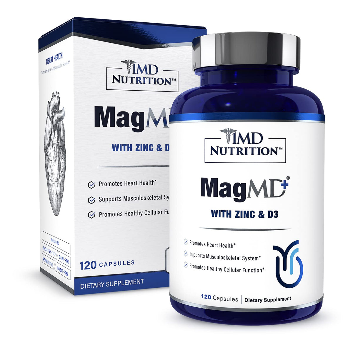 Flacon de 1MD Nutrition MagMD Plus avec capsules de magnésium