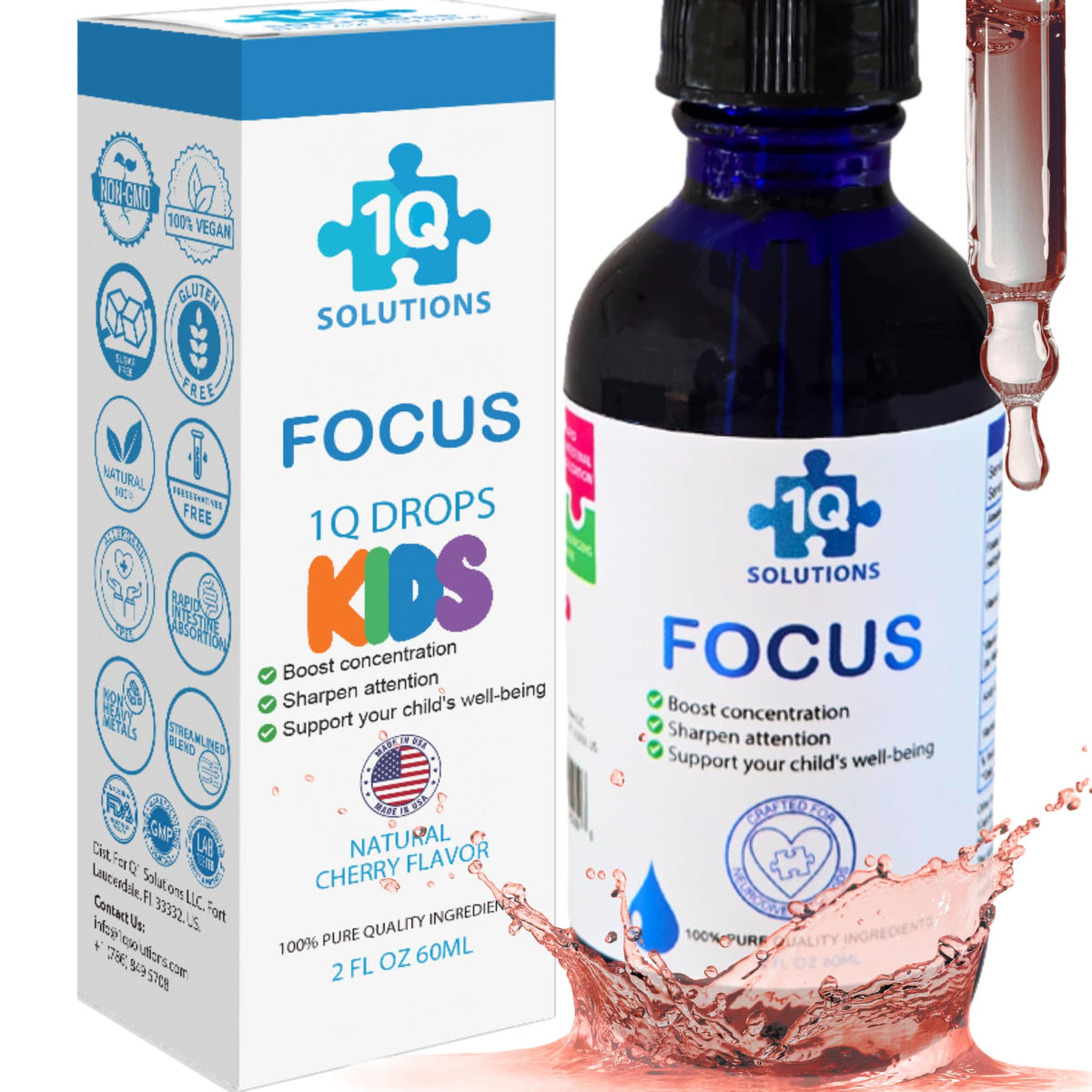 Flacon de 1Q Focus Complément Alimentaire Liquide pour Enfants 60ml
