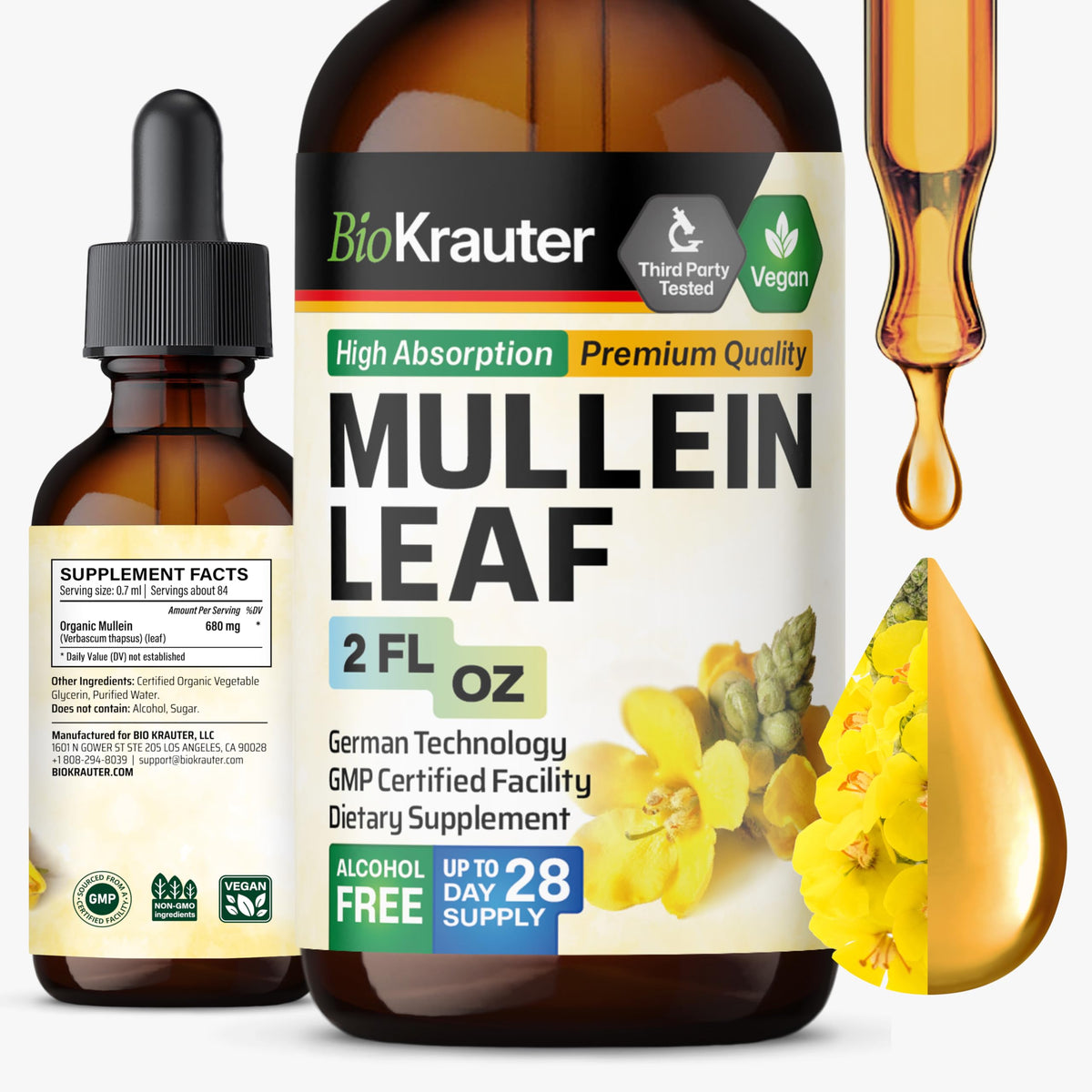 Flacon de 2 fl oz d'extrait de feuille de mullein BIO KRAUTER