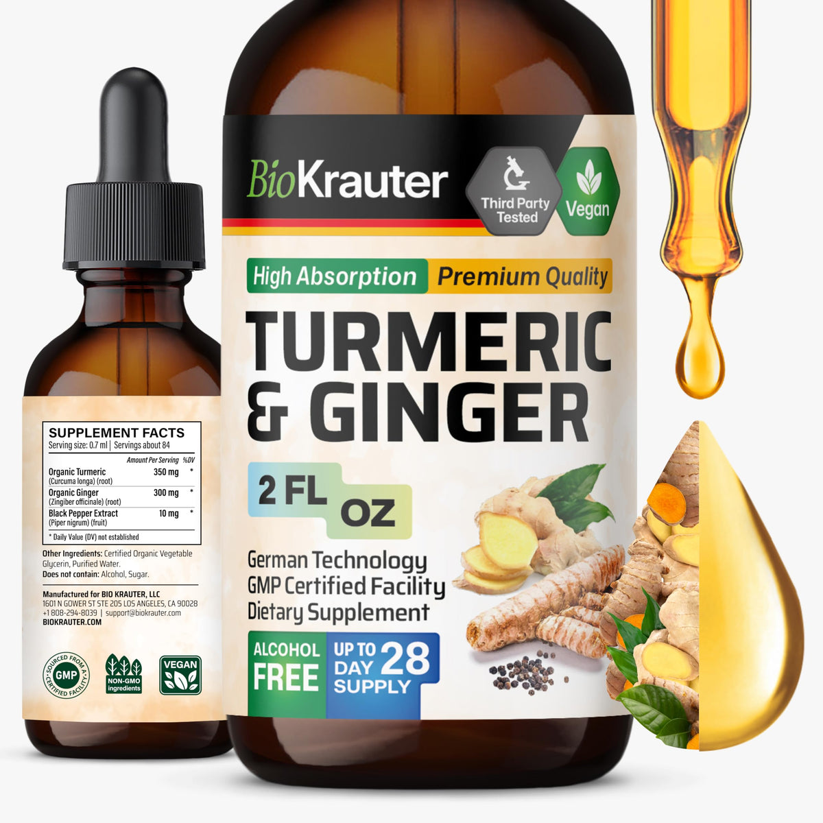 Flacon de 2 fl oz de BIO KRAUTER Curcuma et Gingembre