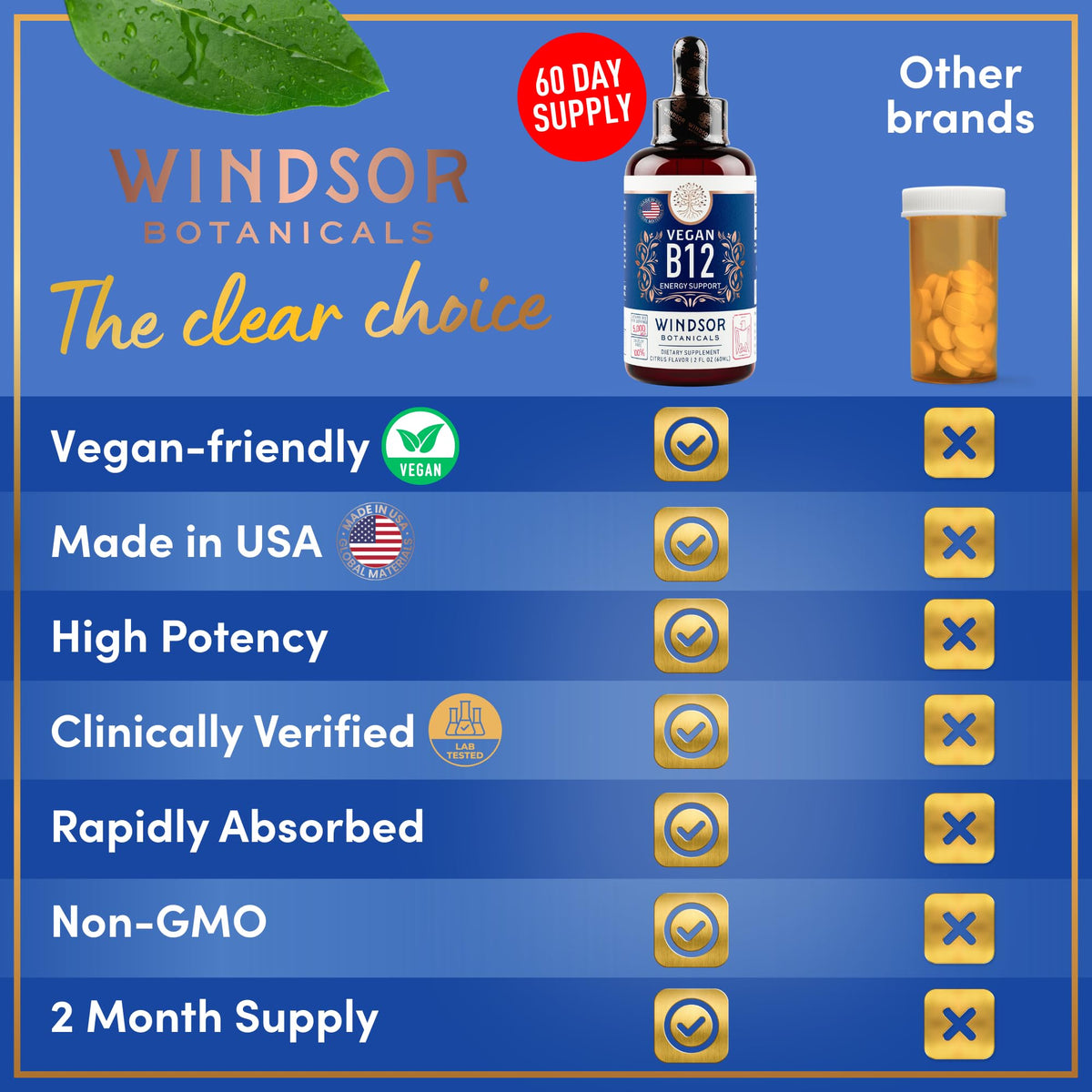 Flacon de 2 oz de vitamine B12 liquide WINDSOR BOTANICALS