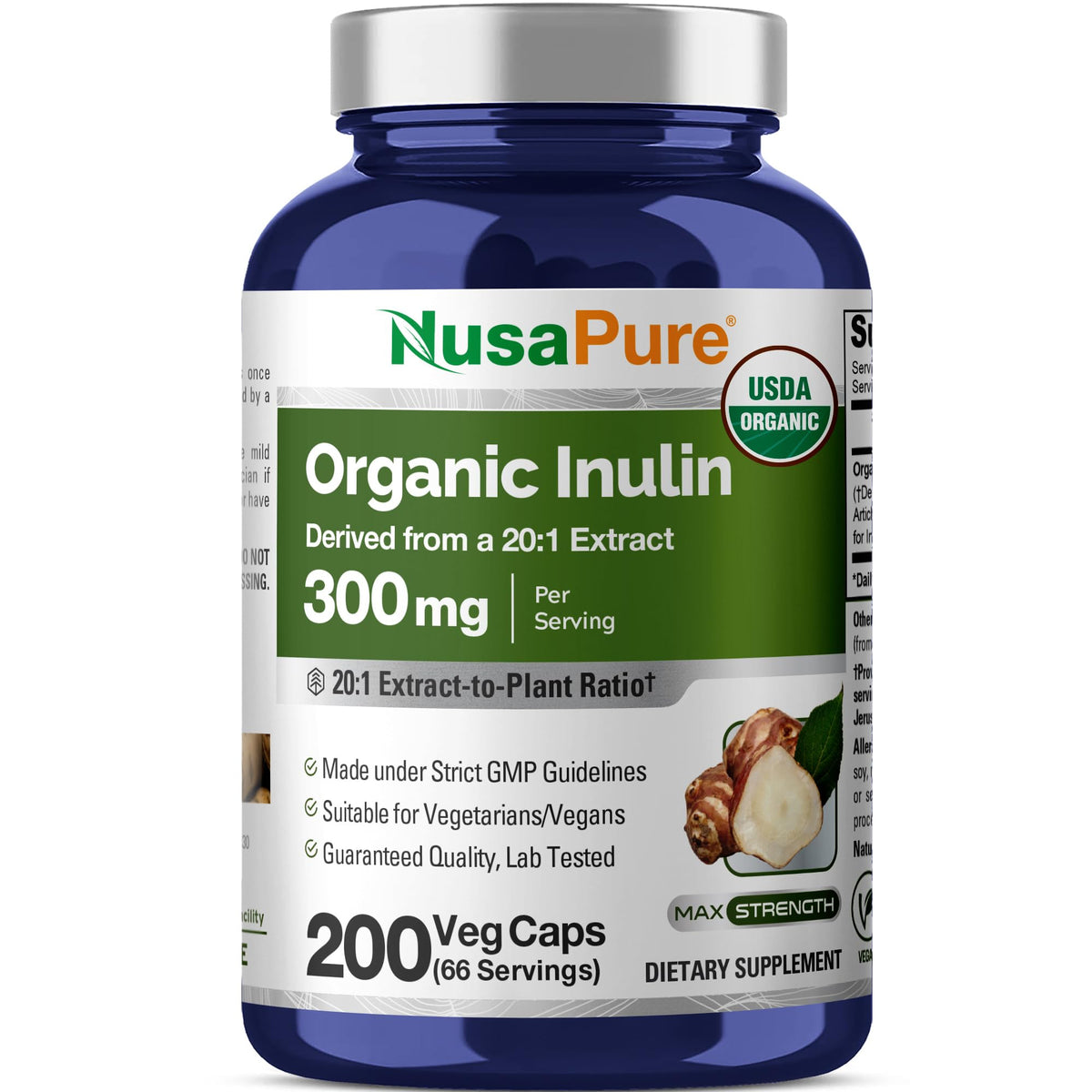 Flacon de 200 capsules d'Inuline Biologique NusaPure