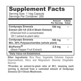 Flacon de 200 capsules NusaPure Cordyceps CS-4 sur fond blanc