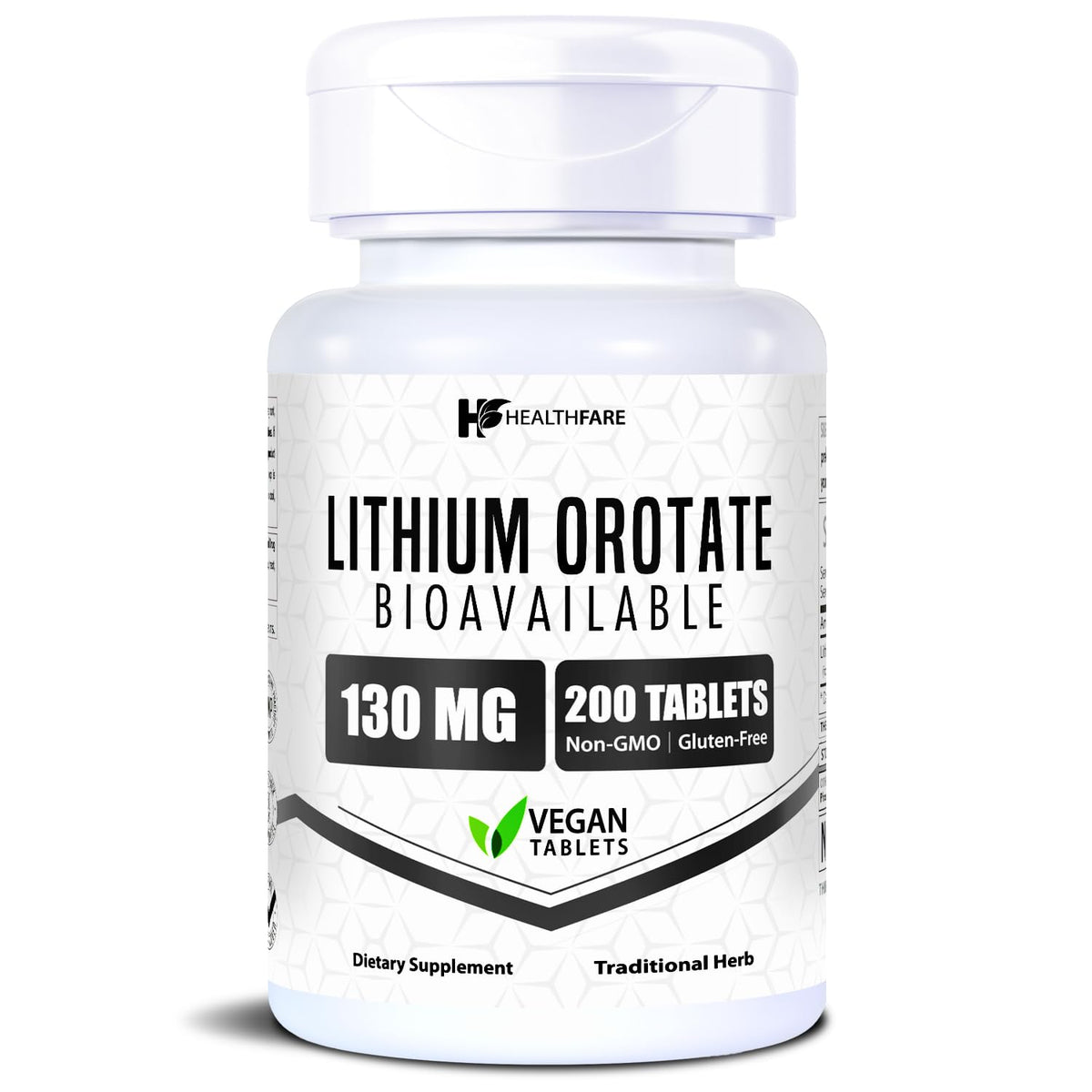 Flacon de 200 tablettes végétariennes de lithium orotate Healthfare