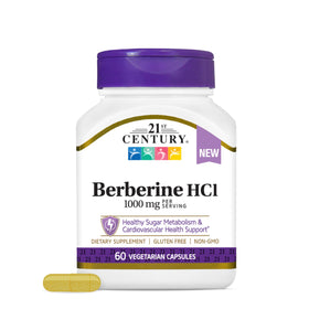 Flacon de 21st Century Berberine HCl 1000 mg avec 60 capsules