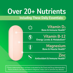 Flacon de 21st Century Multivitamines ouvert avec comprimés visibles
