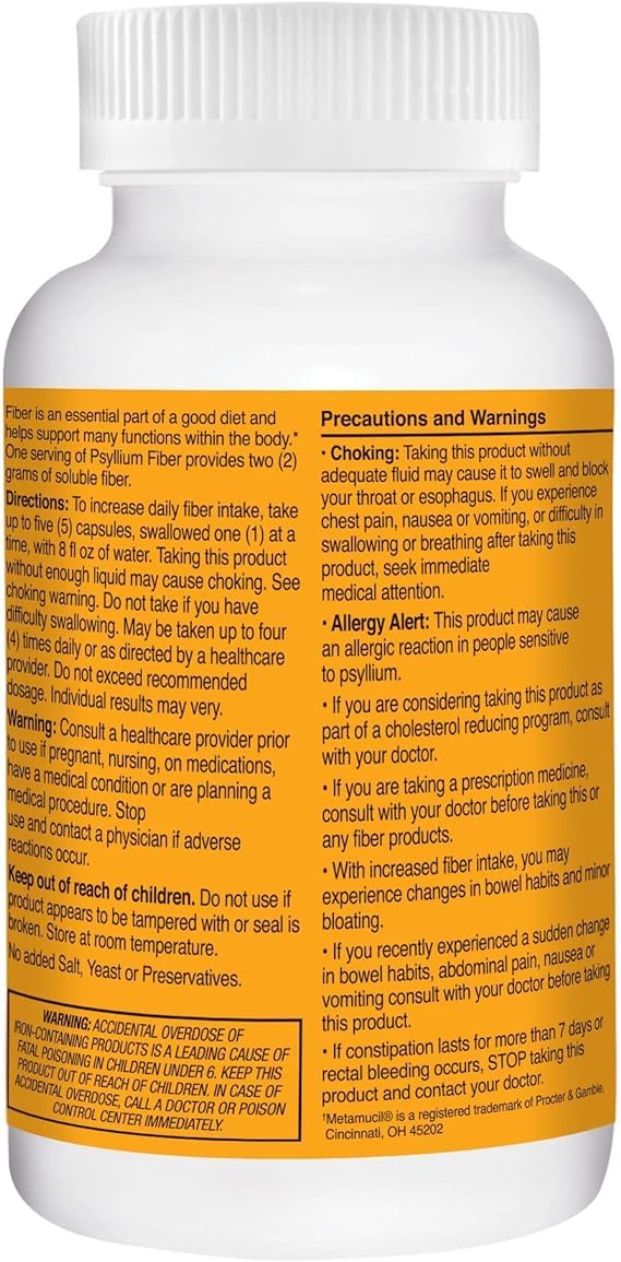 Flacon de 21st Century Psyllium Fiber 160 capsules vue de côté