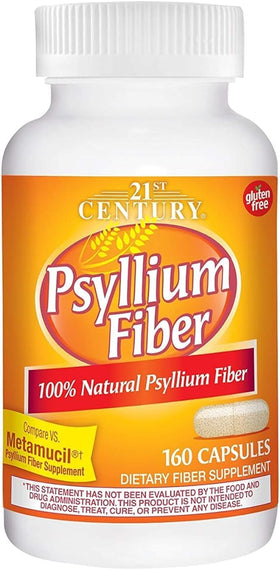 Flacon de 21st Century Psyllium Fiber 160 capsules vue de face