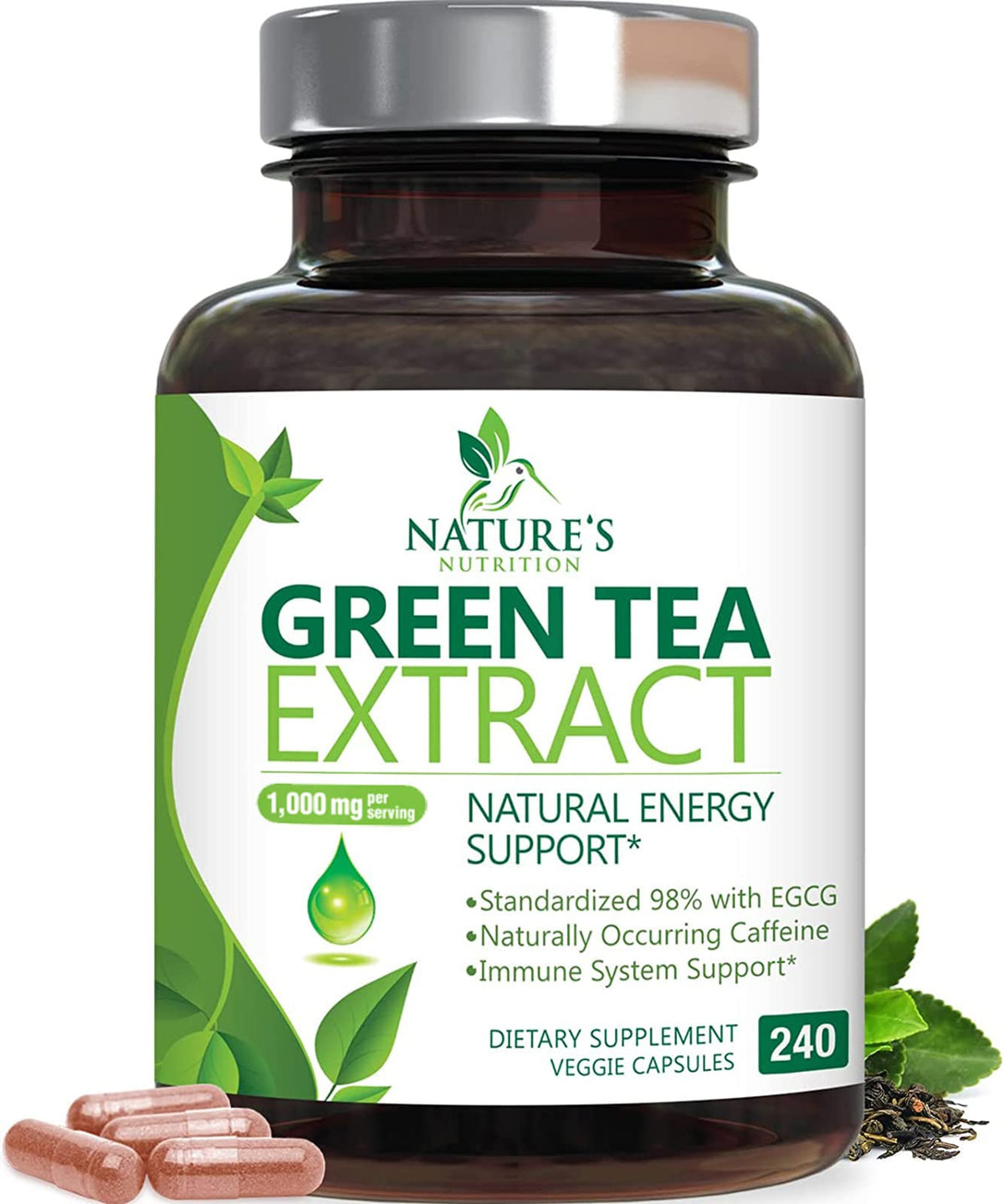 Flacon de 240 capsules d'extrait de thé vert Nature's Nutrition