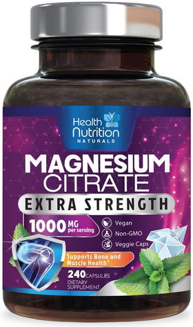 Flacon de 240 capsules de magnésium citrate 1000mg Health Nutrition Naturals