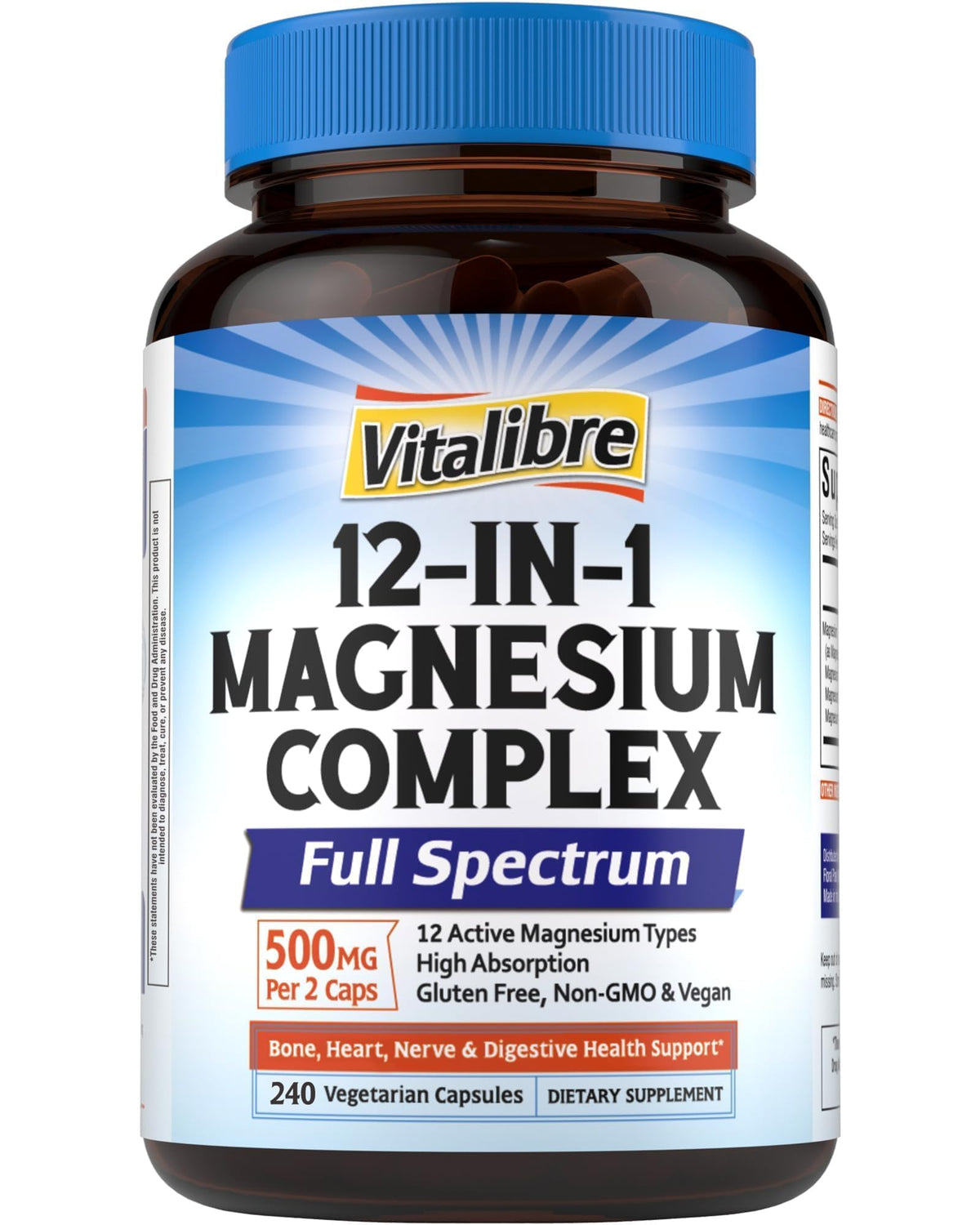 Flacon de 240 capsules végétales de Complexe de Magnésium 12 en 1 Vitalibre