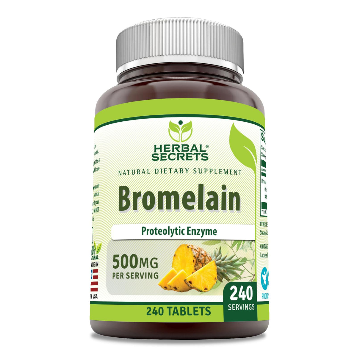 Flacon de 240 comprimés de Bromélaïne 500 mg Herbal Secrets vue avant