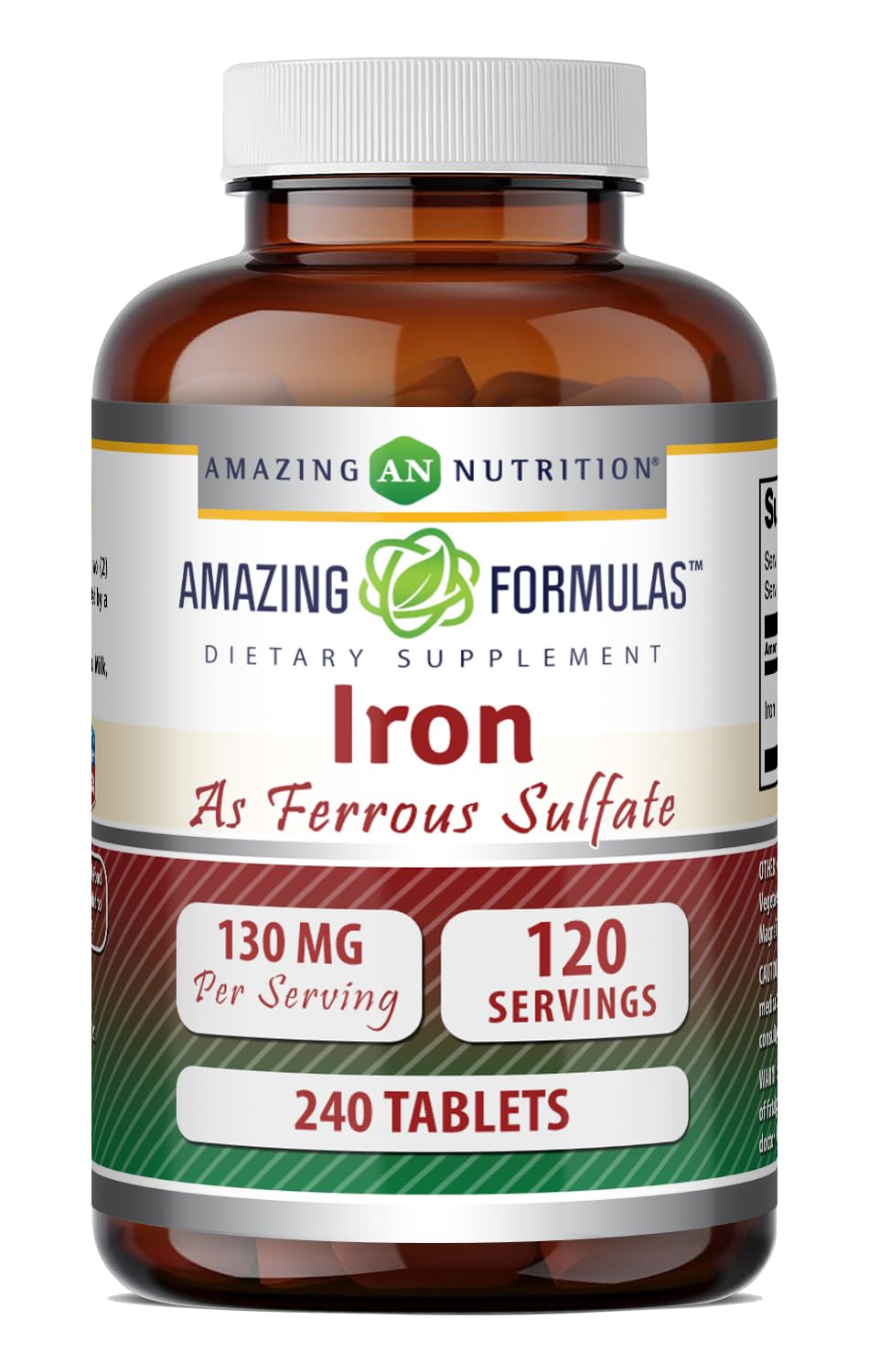 Flacon de 240 comprimés de sulfate ferreux Amazing Nutrition