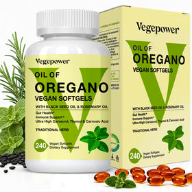 Flacon de 240 gélules d'huile d'origan VEGEPOWER vue de face
