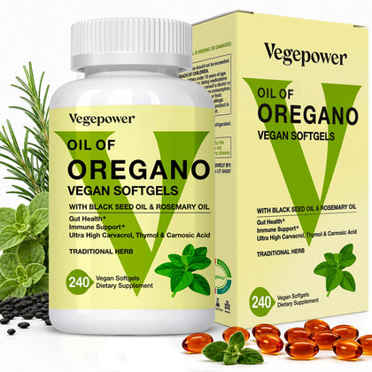 Flacon de 240 gélules d'huile d'origan VEGEPOWER vue de face
