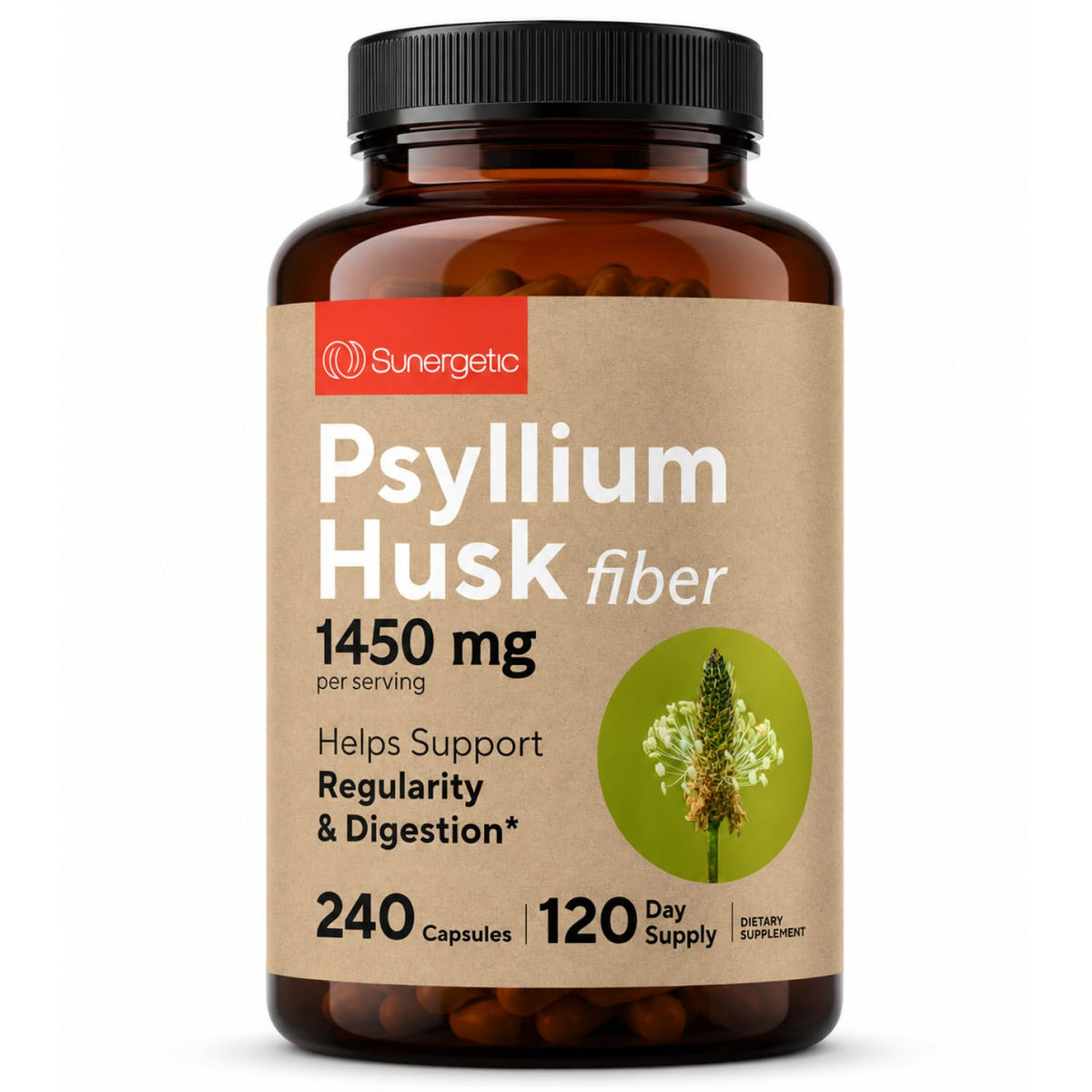 Flacon de 240 gélules de psyllium Sunergetic